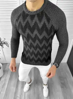 Pulover barbati gros slim fit gri inchis T3613 I16-5