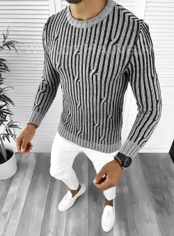 Pulover barbati gros slim fit gri T3575 P18-1.3
