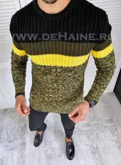 Pulover barbati gros slim fit kaki T3572 92-1