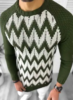 Pulover barbati gros slim fit kaki T3613 97-2.1