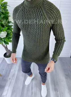 Pulover barbati gros slim fit kaki ZR T3712 U6-2