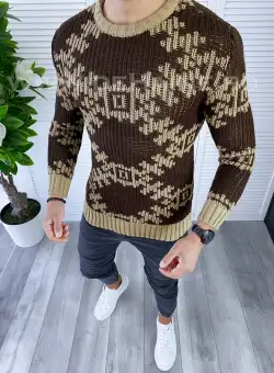 Pulover barbati gros slim fit maro T3623 104-5