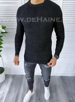 Pulover barbati gros slim fit negru T3614 i17-1