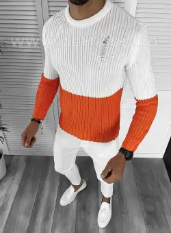 Pulover barbati gros slim fit portocaliu T3577 19-1 / 74-2 E~