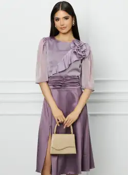 Rochie DY Fashion lila cu bust din voal si fusta din satin