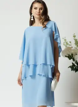 Rochie eleganta din voal bleu cu capa