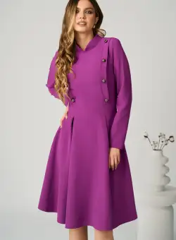 Rochie Moze office din stofa mov cu nasturi pe bust