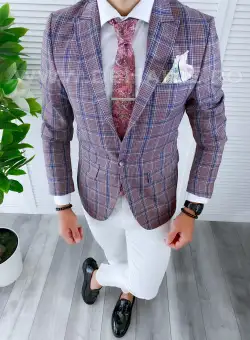 Sacou barbati in carouri slim fit B4238 20-3.1