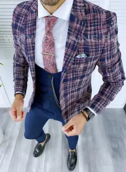 Sacou barbati in carouri slim fit B5296 P19-7 / 78-2 E~