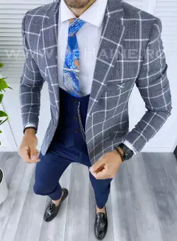 Sacou barbati in carouri slim fit B5320 O2-4.1