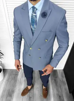 Sacou barbati slim fit 2 randuri de nasturi gri 11848 64-4