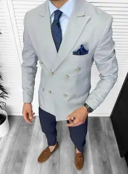 Sacou barbati slim fit 2 randuri de nasturi gri 11849 32-3.1