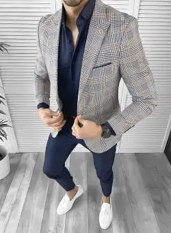 Sacou barbati slim fit albastru 732 I9-3