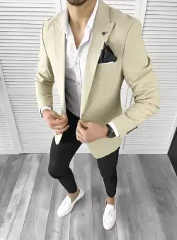 Sacou barbati slim fit bej 546 S1