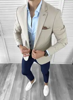 Sacou barbati slim fit bej 876 Y7-4