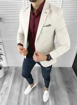 Sacou barbati slim fit bej CK32 D3-2.3