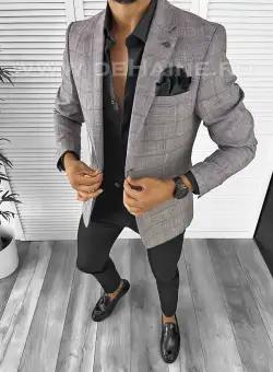 Sacou barbati slim fit in carouri B8284 P18-4.2