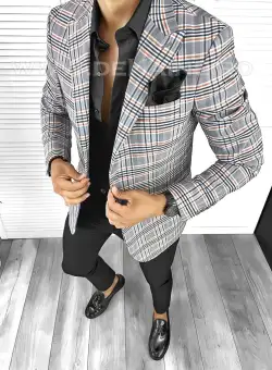 Sacou barbati slim fit in carouri B8307