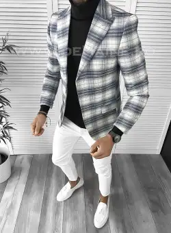 Sacou barbati slim fit in carouri B9745 16-2.3