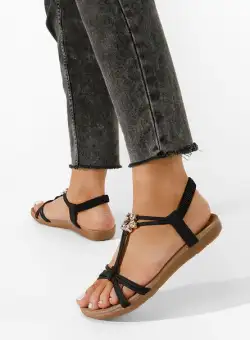 Sandale cu pietricele fara toc Flada negre