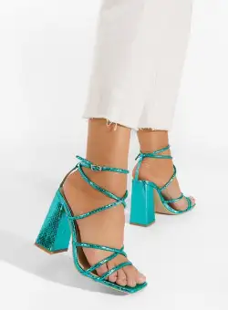 Sandale cu toc gros Karine turcoaz