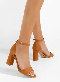 Sandale cu toc gros maro Rocha