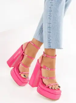 Sandale cu toc gros si platforma Dira fucsia