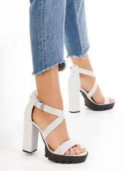 Sandale cu toc gros si platou Tori albe
