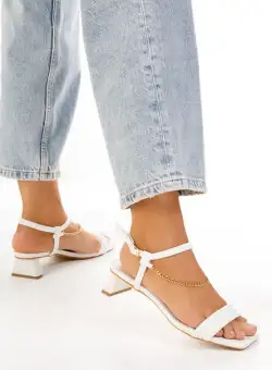 Sandale cu toc mic albe Ellenne