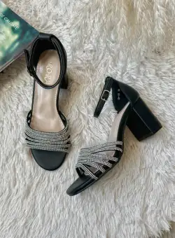 Sandale dama cu toc gros negre GH116 T13-2