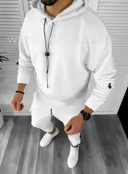 Trening barbati alb pantaloni + hanorac K020 x5
