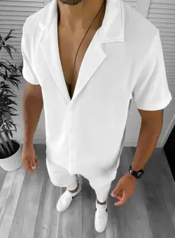 Trening barbati slim fit alb camasa + pantaloni 8203 119*