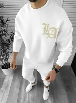 Trening barbati slim fit alb Pantaloni + Hanorac K005 Y4