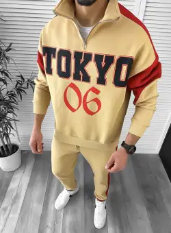 Trening barbati slim fit mustar Pantaloni + Hanorac K156 Z3