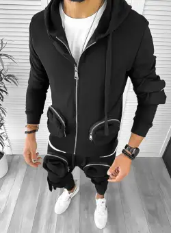 Trening barbati slim fit negru Pantaloni + Hanorac 12933 I11-1.2.3
