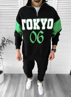 Trening barbati slim fit negru Pantaloni + Hanorac K156 I3-2.2