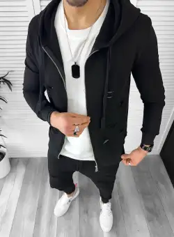 Trening barbati slim fit negru Pantaloni + Hanorac T12933 27-3.2