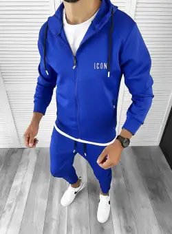 Trening barbati slim fit Pantaloni + Hanorac albastru 12181 36-4