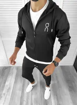 Trening barbati slim fit Pantaloni + Hanorac negru 12182 2