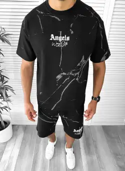 Trening barbati slim fit PREMIUM negru tricou + pantaloni 3290 D3-1.3