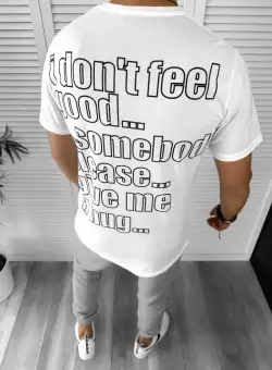 Tricou barbati alb cu imprimeu pe spate 12448 41-1