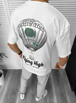 Tricou barbati alb cu imprimeu pe spate oversize 11813 D2-4.2