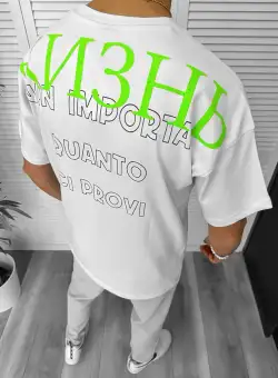 Tricou barbati alb cu imprimeu pe spate oversize Y029 22A-2.2