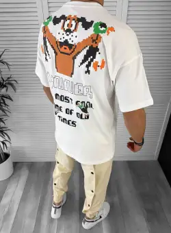 Tricou barbati alb cu imprimeu pe spate oversize Y043 O5-6.3