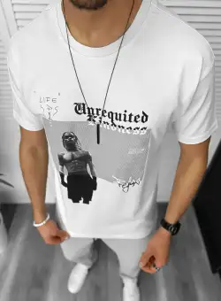 Tricou barbati alb cu imprimeu slim Y205 22A-5.1