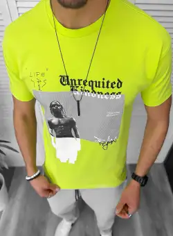 Tricou barbati galben neon cu imprimeu slim Y205 22A-5.2