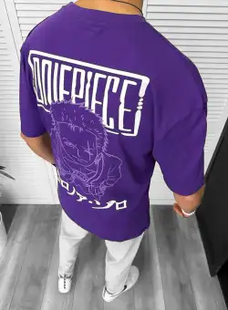 Tricou barbati mov cu imprimeu pe spate oversize 11823 P19-6.1