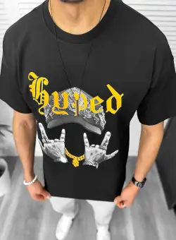 Tricou barbati negru cu imprimeu oversize Y171 33-5.1