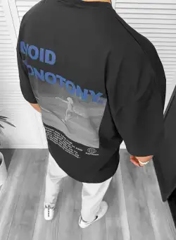 Tricou barbati negru cu imprimeu pe spate oversize 11819 O1-2.3