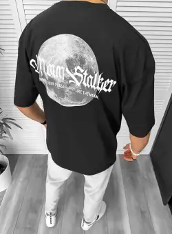 Tricou barbati negru cu imprimeu pe spate oversize 11821 O1-3.2